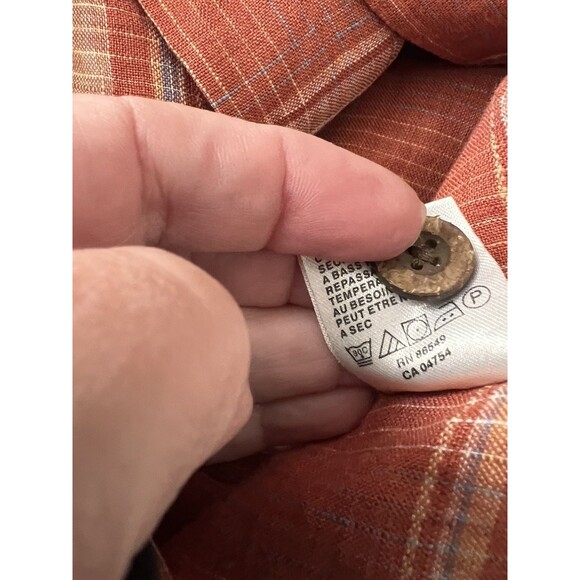 Tommy Bahama Men’s XLOrange Plaid 100% Linen Short Sleeve Button Shirt - Picture 11 of 13